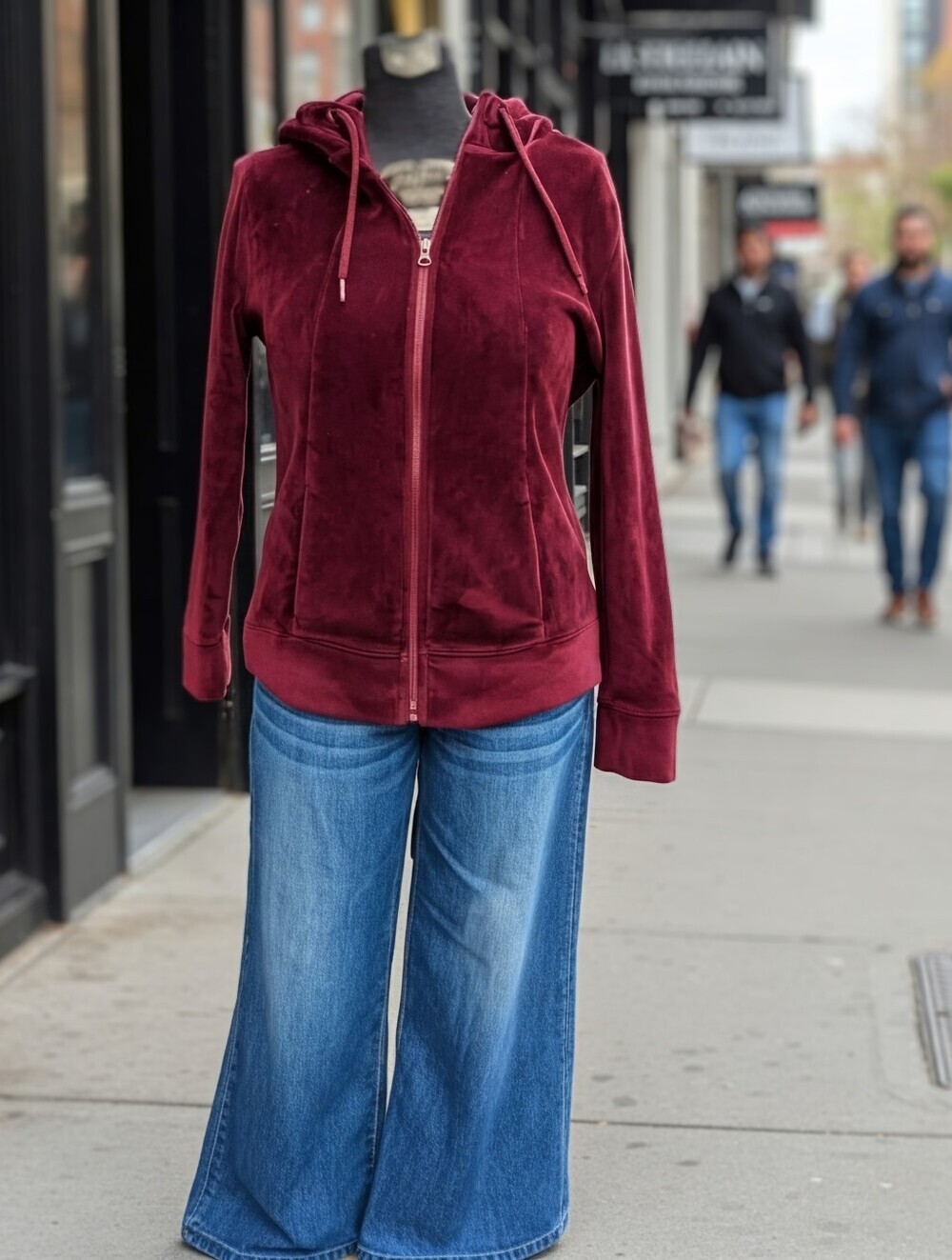 NWOT Time and Tru Velour Plush Zip Hoodie in Burgundy Size M (8-10)